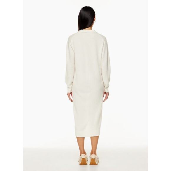 Aritzia Wilfred NWOT Cream White Knit Deep V Wool Collar Midi Sweater Dress 2XS - Picture 3 of 13